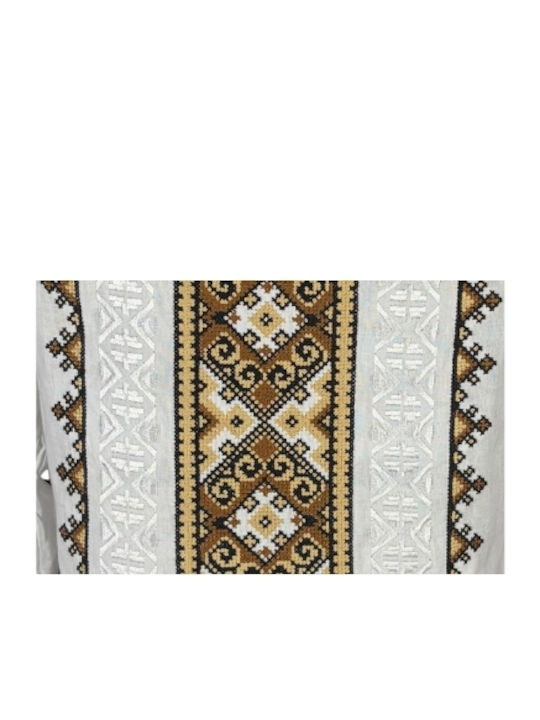 Bluza Damă Bumbac Mânecă Lungă Alb/Portocaliu
