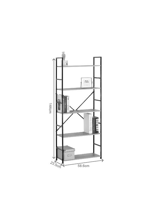 Βιβλιοθήκη Manlo Μαύρο 58.6x23.5x144εκ.