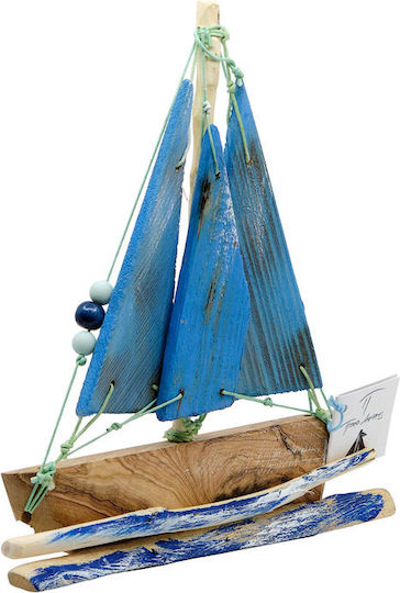 Piteros Wooden Ship 3 Colored Canvas Gold Details A09 Light Blue 20x20x4