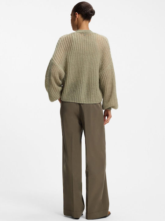 Kurze Gestrickte Damen Strickjacke Light Olive