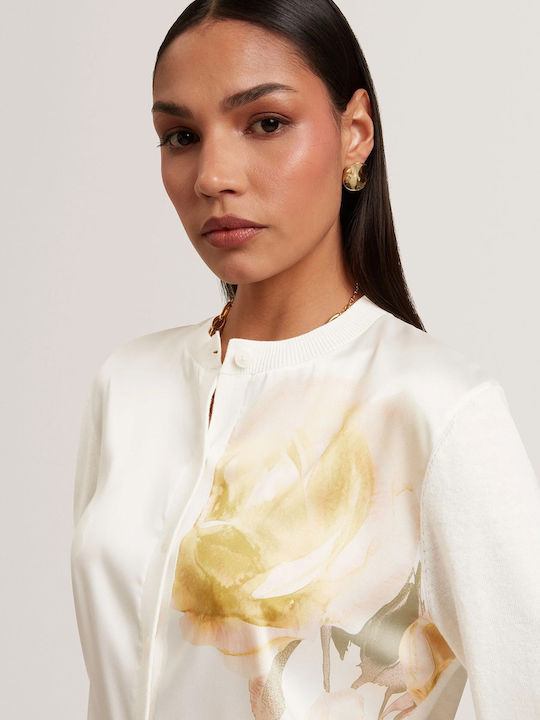 Ted Baker Μακριά Γυναικεία Πλεκτή Ζακέτα Ivory