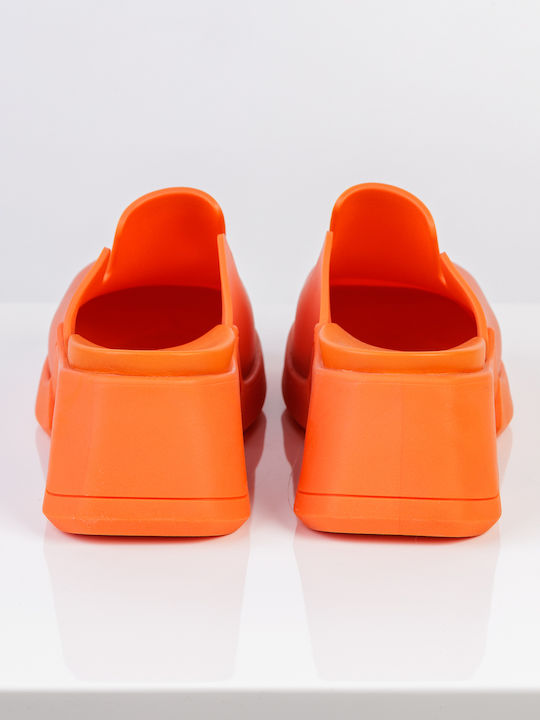 Mules With Chunky Heel In Orange Colour