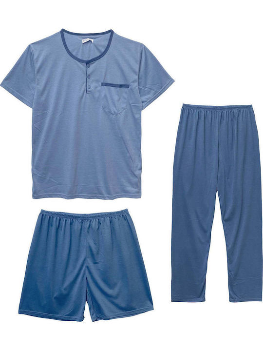 Ansin Sommer Herrenpyjama Baumwollene Blauer