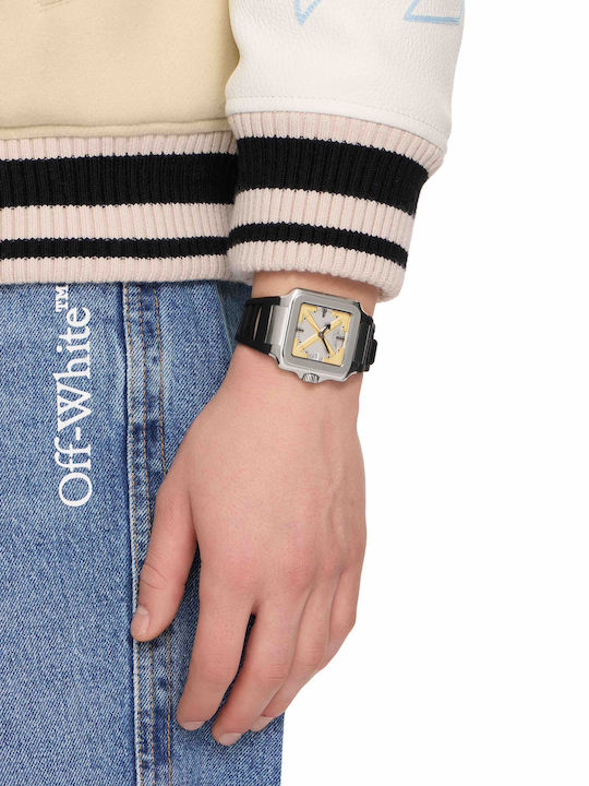 Off White Herrenuhr Batterie mit Weißem Metall-Armband