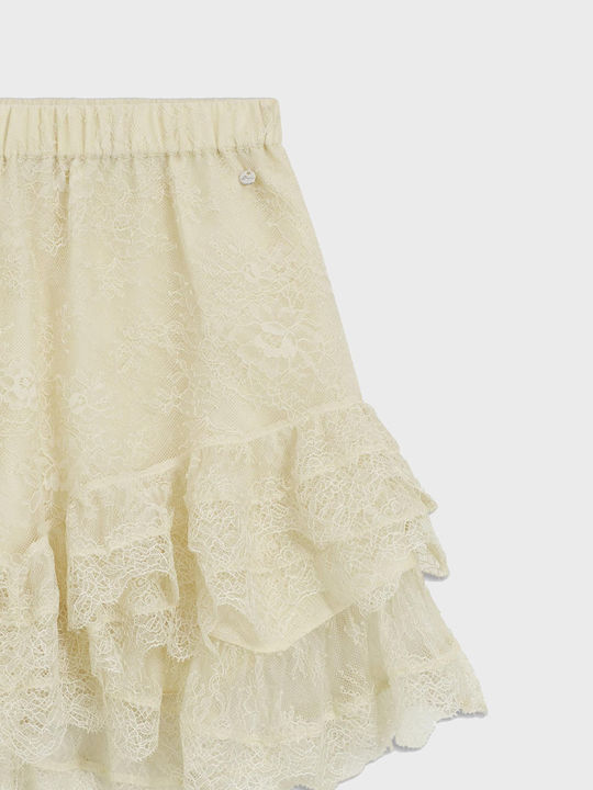 Damenrock-Shorts Hohe Taille Blumen Cremefarbe