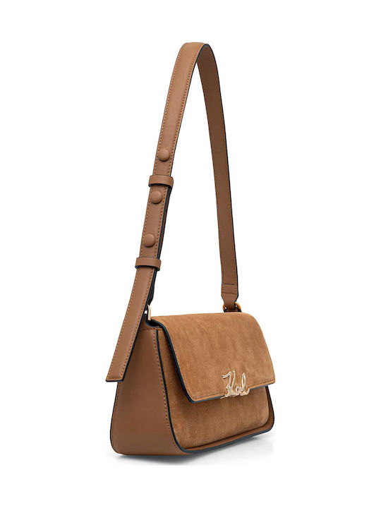 K Signature Leather Women's Shoulder Bag Suede Brown