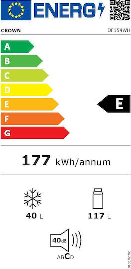 Crown Frigider cu Ușă Dublă 157lt Înălțime147.8xLățime44.4xAdâncime49.6εκ. Alb DF154WH