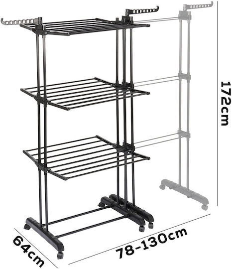 Vilde Folding Floor Metallic Clothes Drying Rack with Wheels with Hanging Length 17.8m