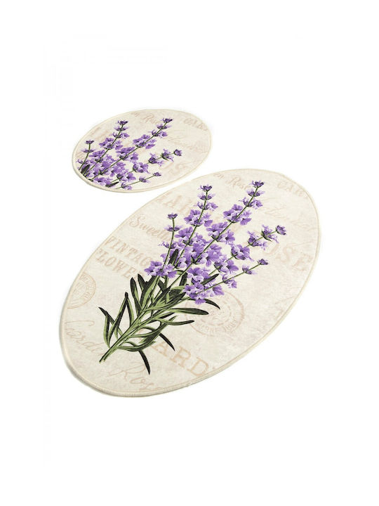Chilai Home Set Antiderapant Covoare De Baie Microfibra Oval Lavandă 2 Bucăți