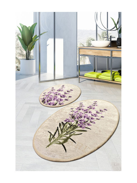 Chilai Home Set Antiderapant Covoare De Baie Microfibra Oval Lavandă 2 Bucăți