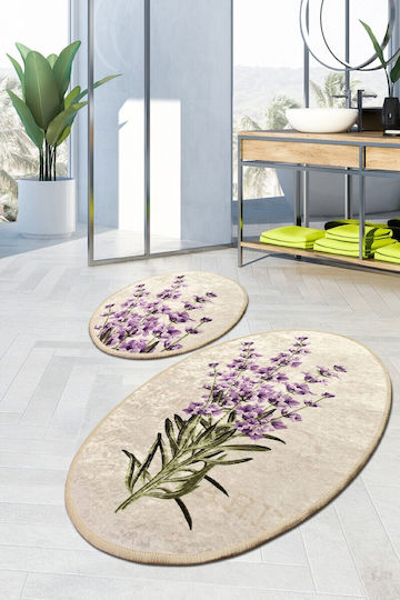 Chilai Home Αντιολισθητικό Σετ Πατάκια Μπάνιου Microfiber Οβάλ Lavender 2τμχ