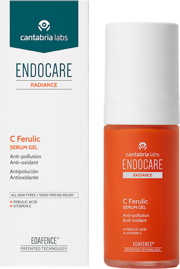 Cantabria labs Endocare Radiance C Ferulic Serum gel. Εντατικός αντιγηραντικός ορός με 5% καθαρή Βιταμίνη C, Φερουλικό οξύ και πατενταρισμένη τεχνολογία EDAFENCE.
