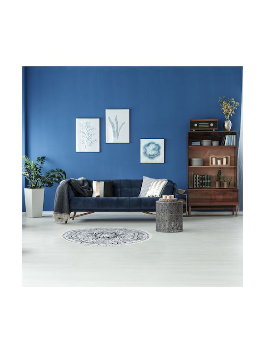 Relaxdays Covor Rotund Din Bumbac Cu Franjuri Crem/Negru Φ120cm