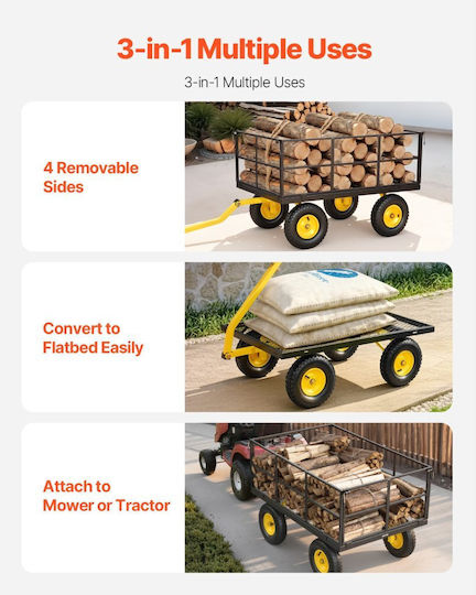 Metal Garden Trailer Cart with Maximum Load Capacity 635kg