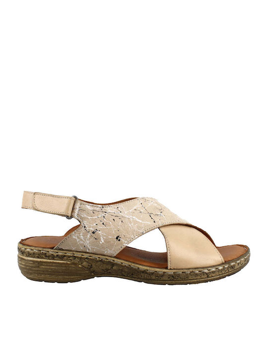 Leather Women's Flat Sandals Anatomic in Beige Color