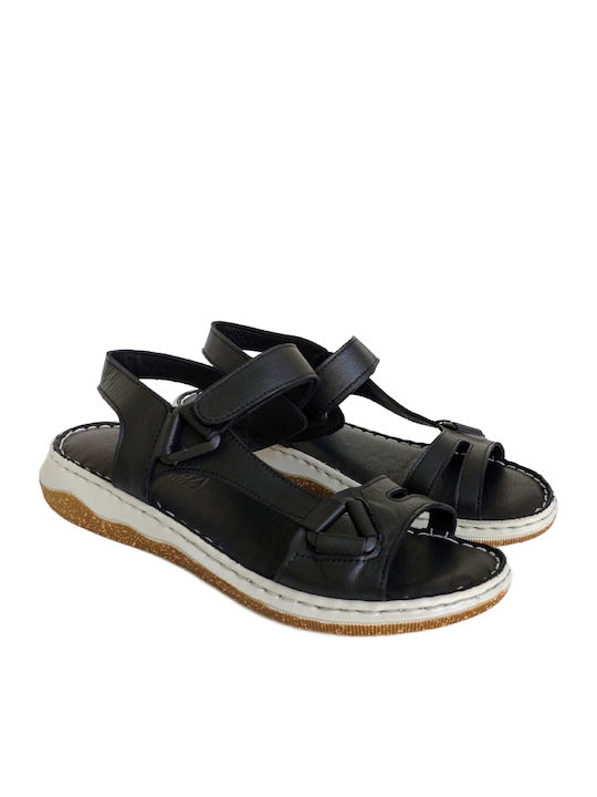 Leather Women's Flat Sandals Anatomic in Black Color
