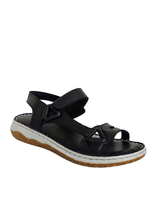 Leather Women's Flat Sandals Anatomic in Black Color