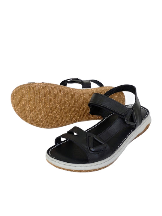 Leather Women's Flat Sandals Anatomic in Black Color