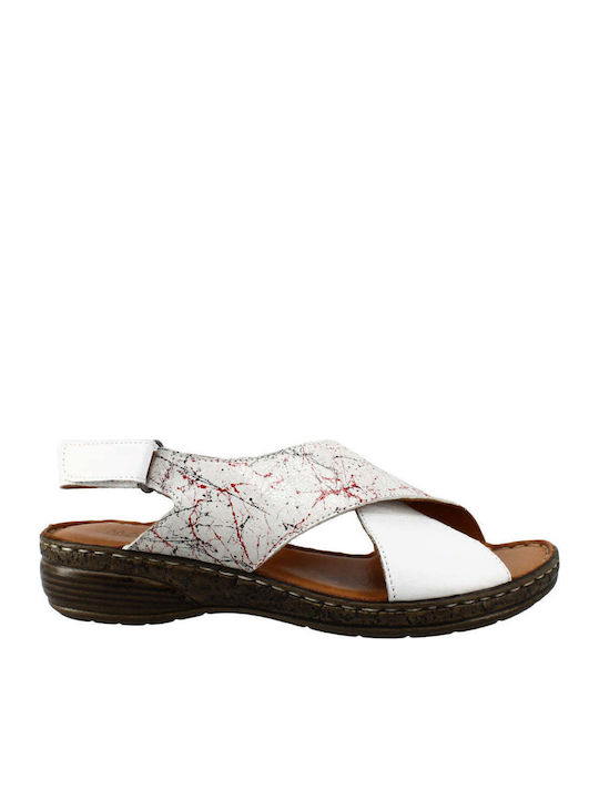 Leather Women's Flat Sandals Anatomic in White Color