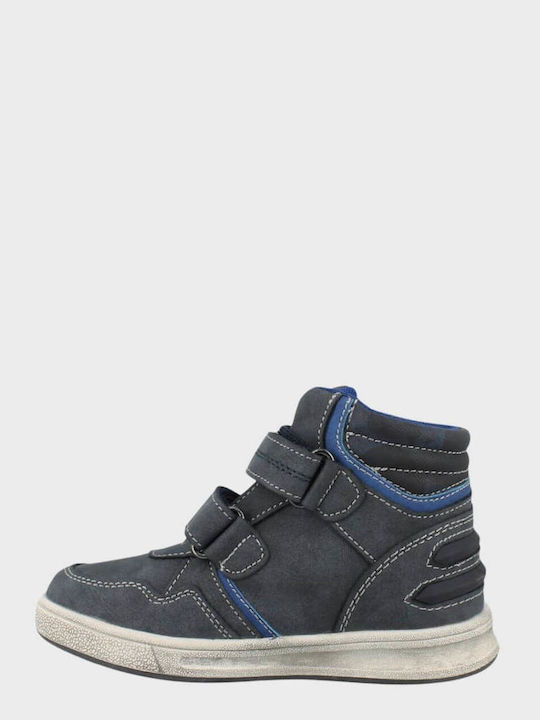 Zinon Leather Kids Boots with Velcro Blue