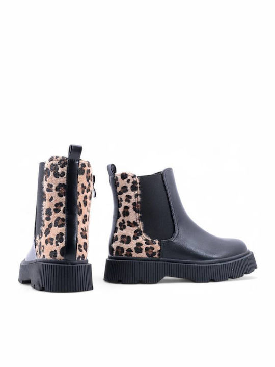 Leather Kids Boots with Zipper Black