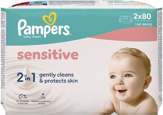 Pampers Sensitive Υποαλλεργικά Μωρομάντηλα χωρίς Οινόπνευμα & Parabens 160τμχ
