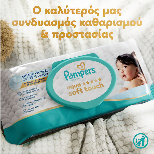 Pampers Aqua Soft Touch Baby Wipes with 99% Water Fragrance Free Alcohol-Free Parabens Free 15x60pcs