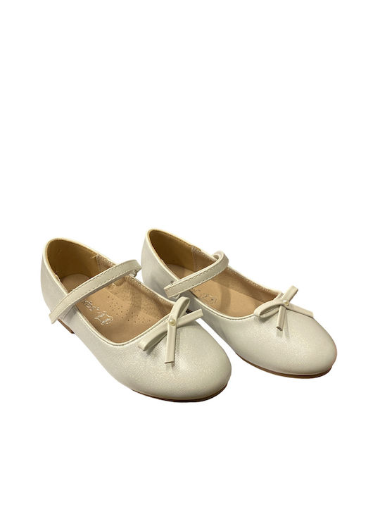 Kids Ballerinas With Hoop & Loop Closure Leather White Athina
