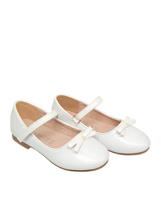 Kids Ballerinas With Hoop & Loop Closure Leather White Athina