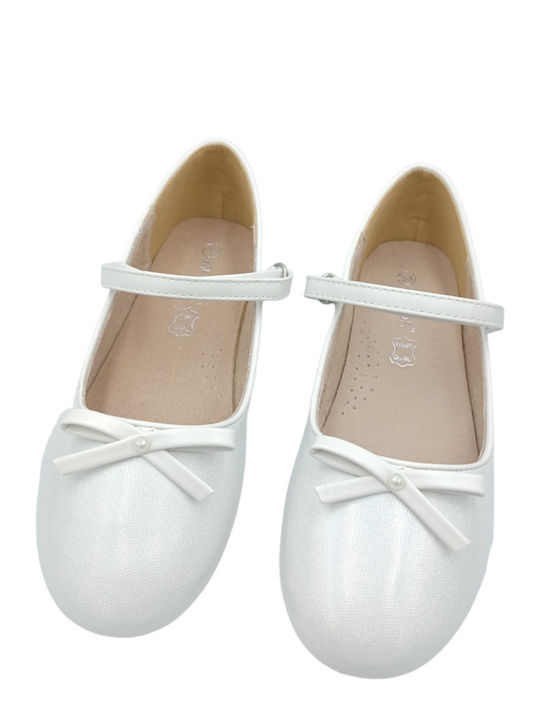 Kids Ballerinas With Hoop & Loop Closure Leather White Athina
