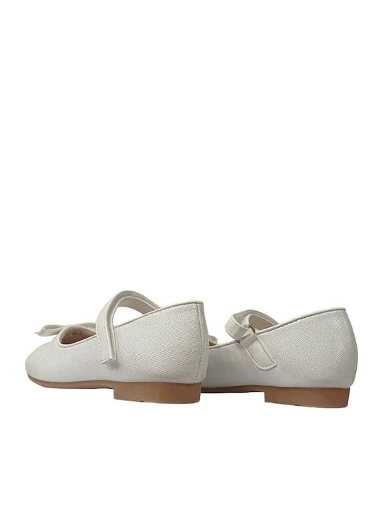 Kids Ballerinas With Hoop & Loop Closure Leather White Athina
