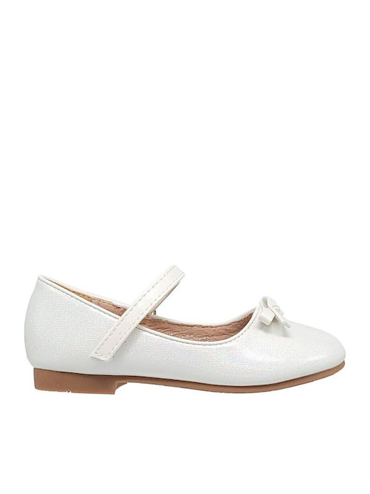 Kids Ballerinas With Hoop & Loop Closure Leather White Athina
