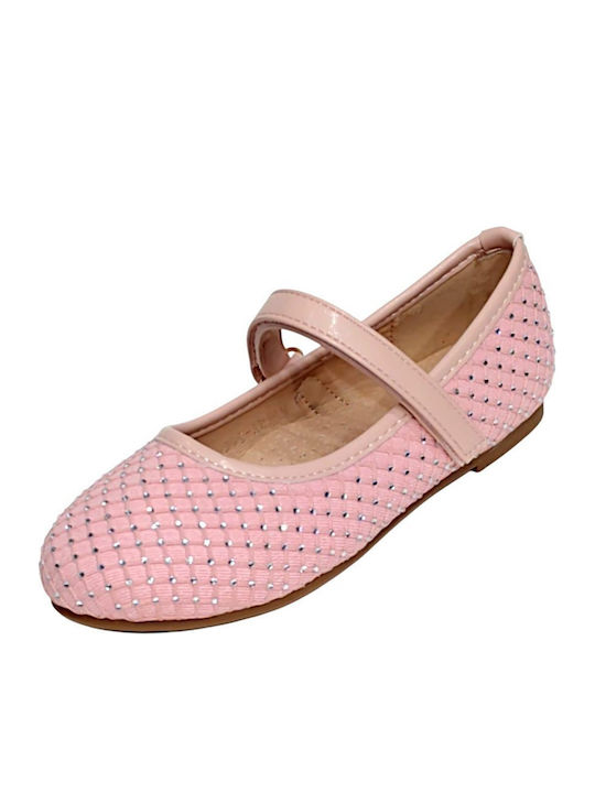 Kids Ballerinas with Hoop & Loop Closure Fabric Pink