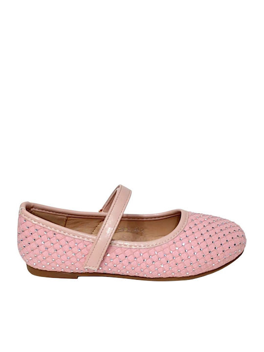 Kids Ballerinas with Hoop & Loop Closure Fabric Pink