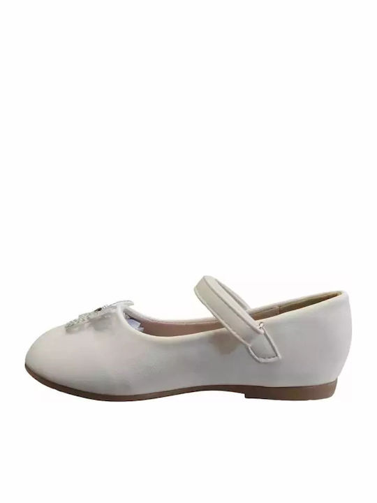 Balerini copii Anatomic cu închidere Hoop & Loop de Piele Albe