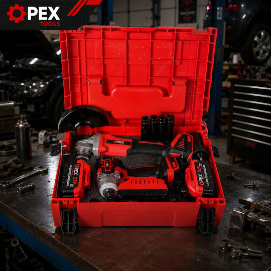 Verk Group Battery Powered Tool Set Angle Grinder & Impact Driver Brushless 21V with 2 Batteries 3Ah and Case