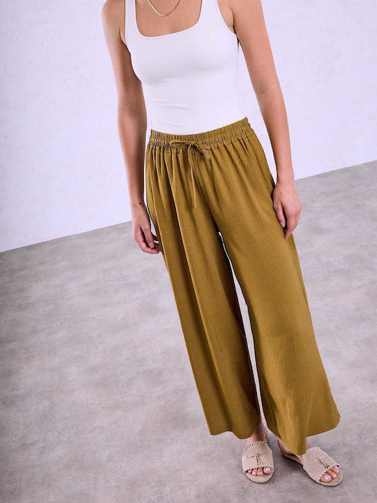 Celestino Damenhose Einfarbig Loose Fit Khaki