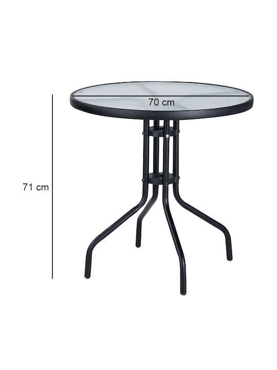 Garden & Terrace Table for Small Spaces Metal with Glass Surface Black 70x70x71cm