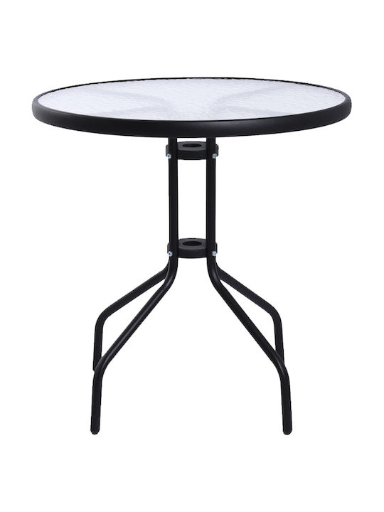 Garden & Terrace Table for Small Spaces Metal with Glass Surface Black 70x70x71cm