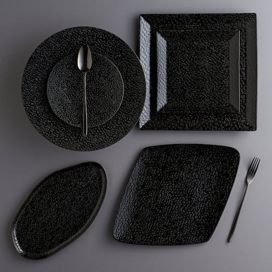 Porland Runde Servierplatte aus Porzellan Schwarze 31cm