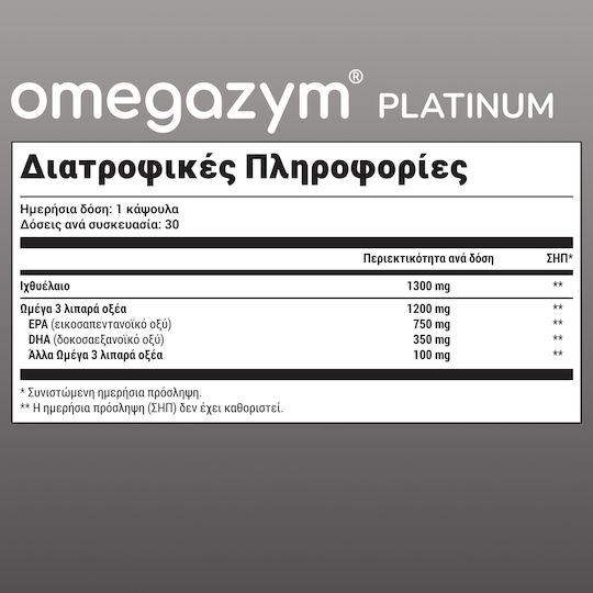 Olonea Omegazym Platinum Ιχθυέλαιο 1300mg 30 μαλακές κάψουλες