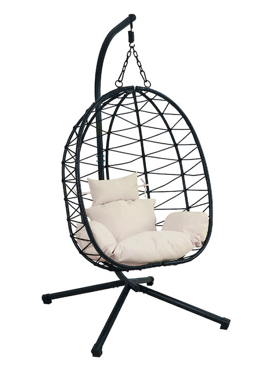 Como Egg Chair with Stand Rattan L89xD102xH190cm Black