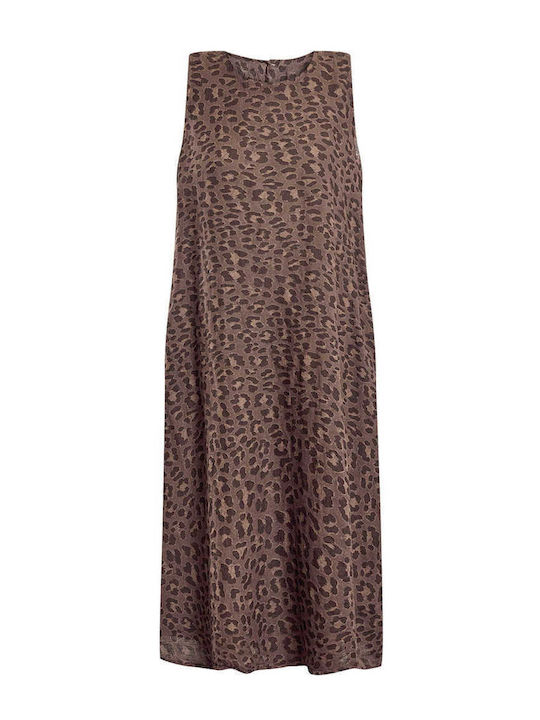 Celestino Rochie de Damă Midi Animal Print Loose Fit Maro