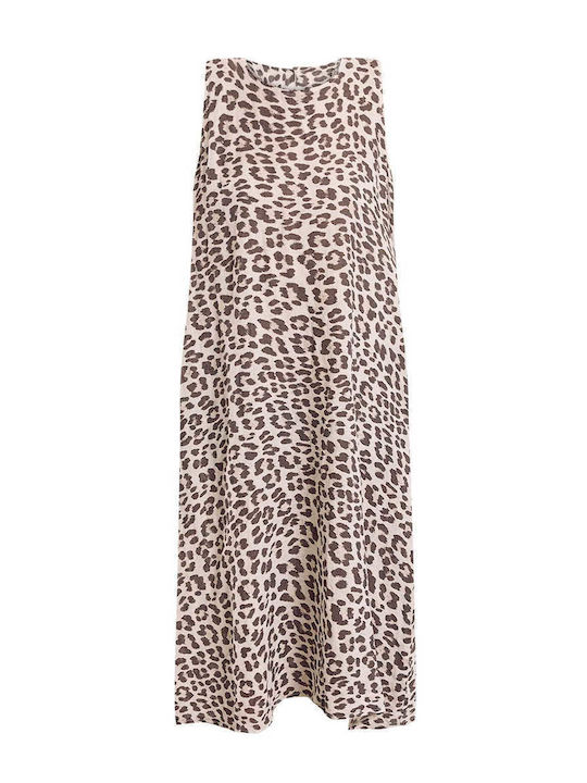 Celestino Women's Midi Dress Animal Print Loose Fit Beige