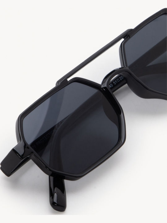 Luigi Unisex Sunglasses with Black Metallic Frame and Black Lens 4857801