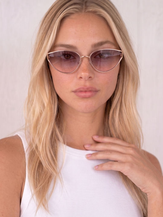 Luigi Women’s Sunglasses With Gold Metallic Frame And Pink Lens