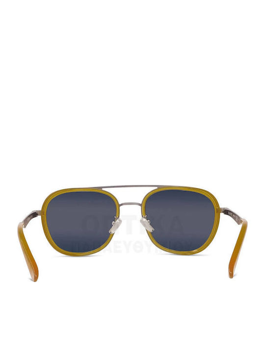 Men's Sunglasses with Transparent Horn-Rimmed Frame and Blue Polarized Mirror Lenses