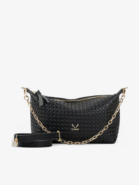 Genuí Leather Damen Schultertasche Schwarz