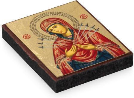 Panagia Eptaspathi Saint Icon Canvas Gold Background 6 X 5 Cm