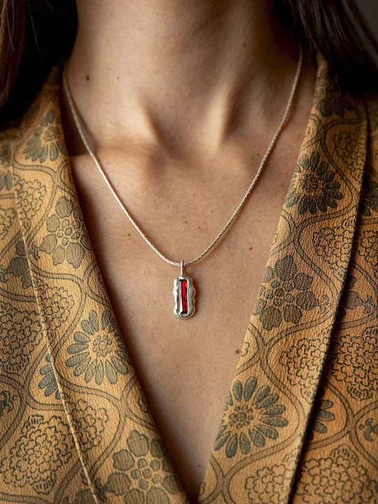 Sisyphus Necklace Made of Silver with Orange Zircon